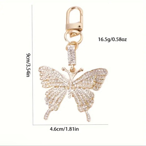 1pc Shiny Rhinestone Butterfly Keychain Cute Animal Alloy Key Chain Ring Bag - Picture 4 of 7